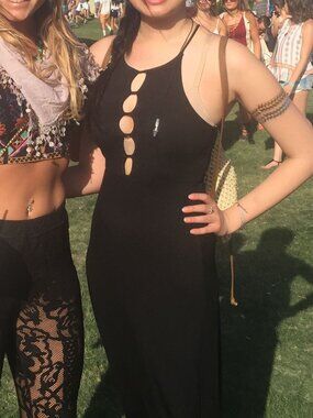 Soprano Black High Neck Ladder Cutout Racerback Maxi Dress S